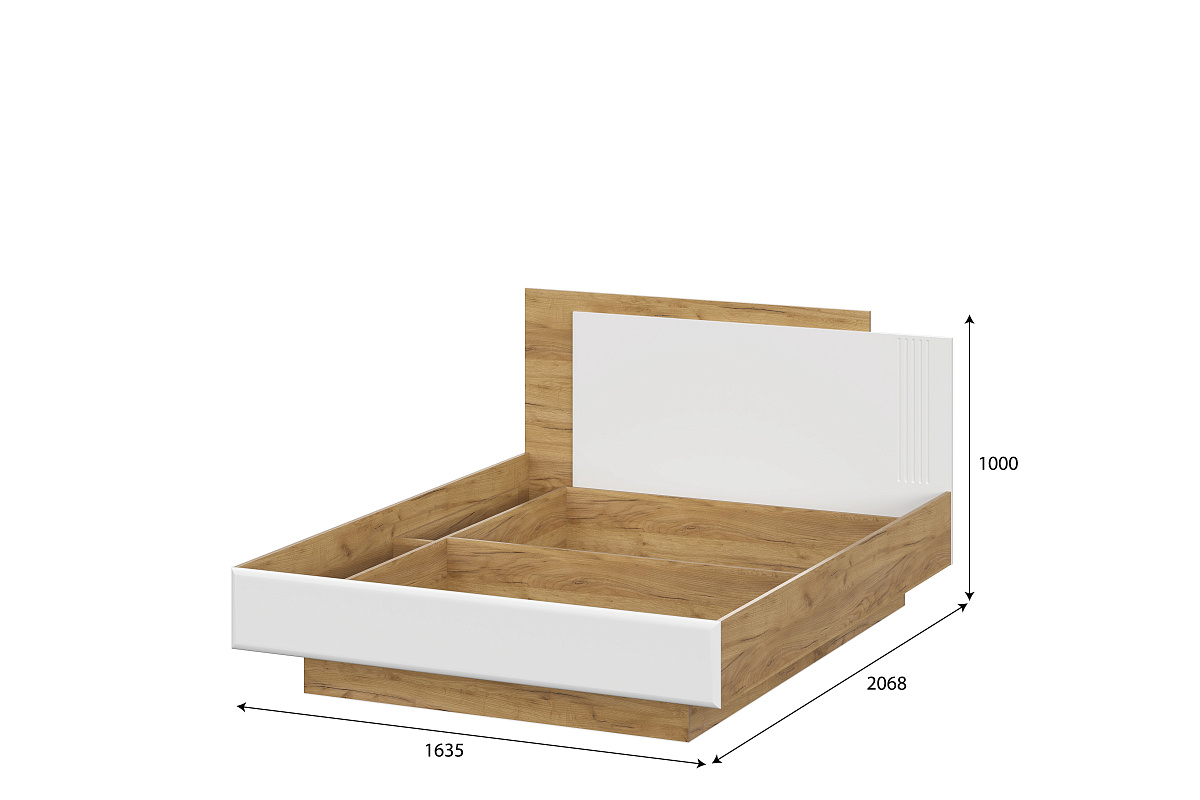 Модульная система "Милан" Кровать двойная универсальная (1,6*2,0) Дуб Золотой/Белый Матовый